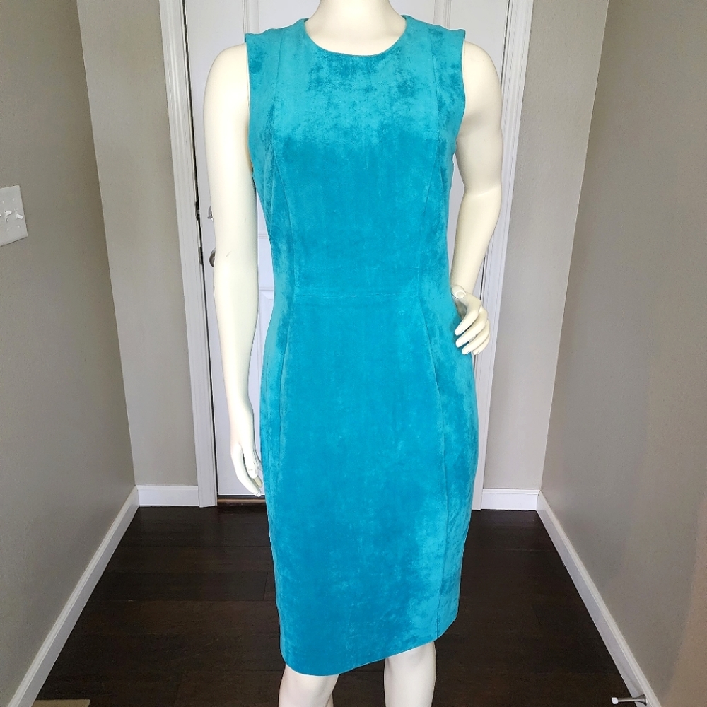 Calvin Klein Faux Suede Turquoise Sleeveless Sheath Dress